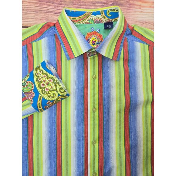 Robert Graham Mens Striped Dress Shirt Large Bright Multi-Color - Picture 4 of 9